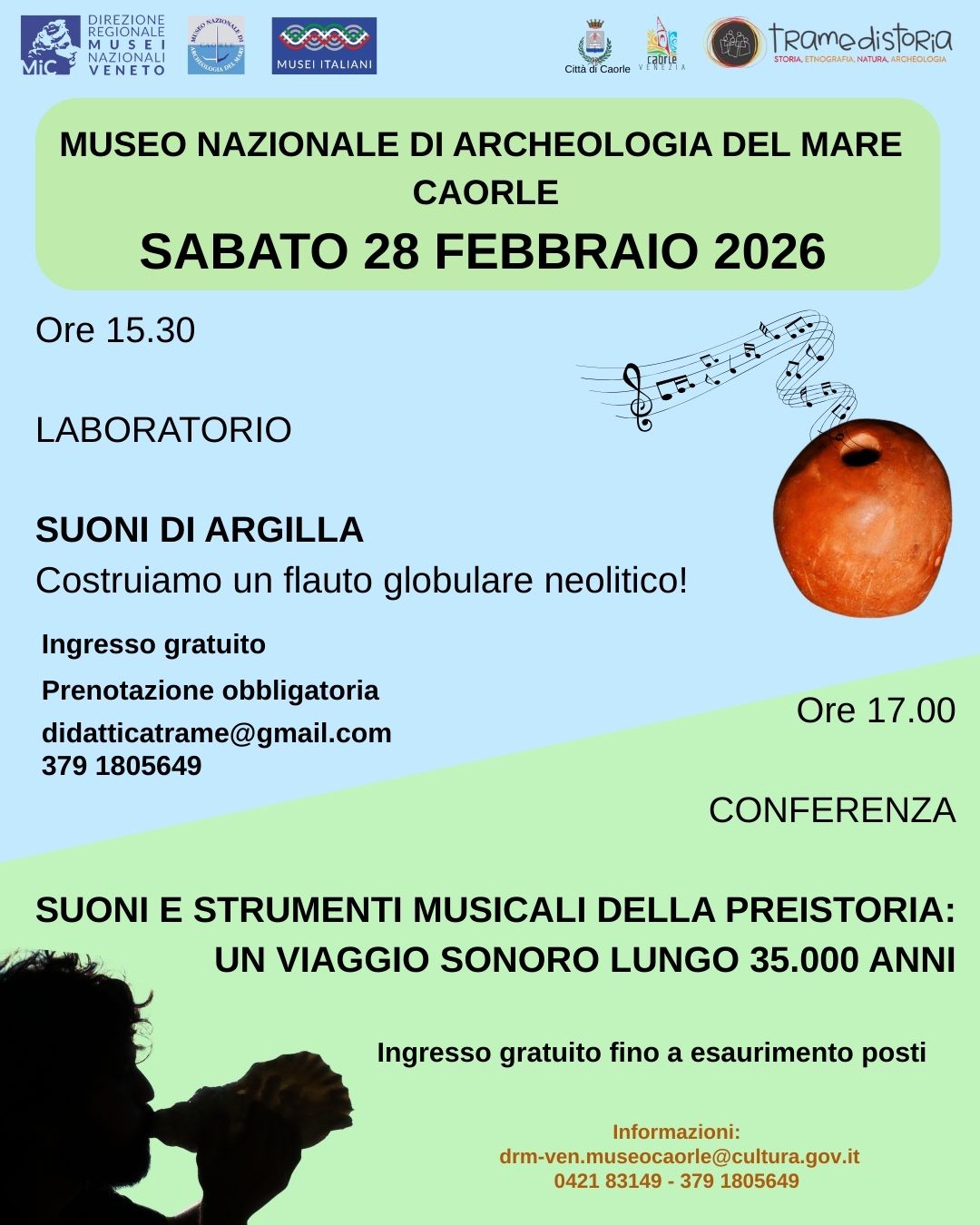 SUONI E STRUMENTI MUSICALI DELLA PREISTORIA: UN VIAGGIO SONORO LUNGO 35.000 ANNI | Laboratorio e conferenza | Museo nazionale archeologia del Mare di Caorle